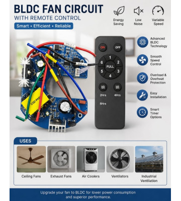 BLDC Ceiling Fan Circuit Board with Remote Control - Energy Saving 6 Speed